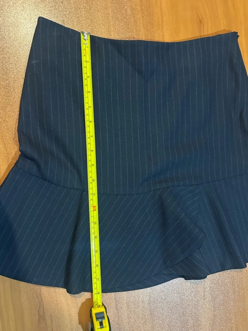 ZARA Navy Blue Pinstripe Ruffle Hem Mini Skirt - Size Small